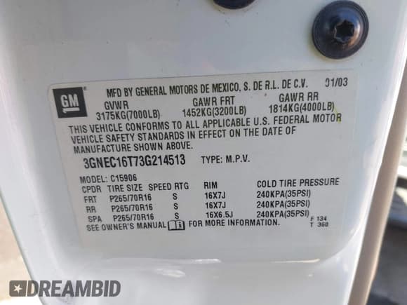 ✅ 2003 Chevrolet Suburban LS • VIN: 3GNEC16T73G214513 • Лот: 43008028. Опубликован ранее на IAAI с пробегом 212 297 миль. Бесплатный доступ к архиву аукционных продаж из США и подробный отчёт об истории автомобиля на DreamBid. Изображение 9.