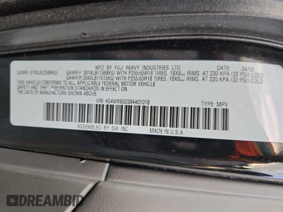 ✅ 2009 Subaru Tribeca Limited • VIN: 4S4WX93D394401018 • Lot: 92490185. Wystawiony na Copart z przebiegiem 139 622 mil. Bezpłatny archiwum sprzedaży aukcyjnych z USA i szczegółowy raport historii pojazdu na DreamBid. Zdjęcie 13.