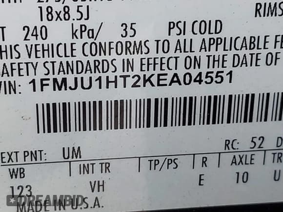 ✅ 2019 Ford Expedition XLT • VIN: 1FMJU1HT2KEA04551 • Lot: 43287704. Listed on IAAI with 70,515 mi. Free auction sales archive from the USA and detailed vehicle history report at DreamBid. Image 9.