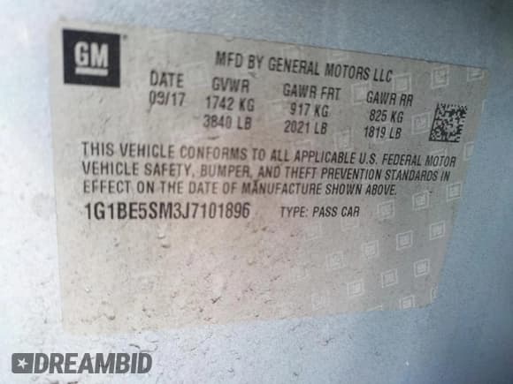 ✅ 2018 Chevrolet Cruze LT • VIN: 1G1BE5SM3J7101896 • Lot: 34337922. Listed on Copart with 52,303 mi. Free auction sales archive from the USA and detailed vehicle history report at DreamBid. Image 10.