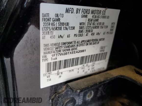 ✅ 2014 Ford F-250 XL • VIN: 1FT7W2BTXEEA20881 • Lot: 59294025. Listed on Copart with 123,855 mi. Free auction sales archive from the USA and detailed vehicle history report at DreamBid. Image 12.