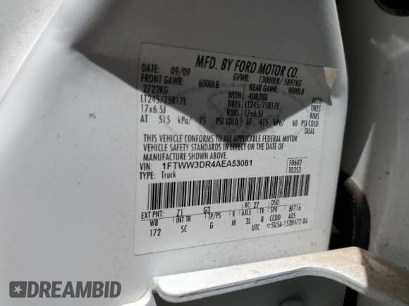 ✅ 2010 Ford F-350 XL • VIN: 1FTWW3DR4AEA53081 • Lot: 67385594. Wystawiony na Copart z przebiegiem 190 666 mil. Bezpłatny archiwum sprzedaży aukcyjnych z USA i szczegółowy raport historii pojazdu na DreamBid. Zdjęcie 13.