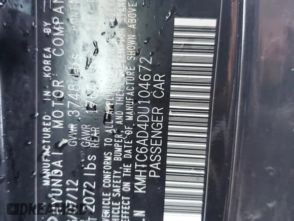 ✅ 2013 Hyundai Veloster w/Black Int • VIN: KMHTC6AD4DU104672 • Lot: 84992204. Listed on Copart with 188,063 mi. Free auction sales archive from the USA and detailed vehicle history report at DreamBid. Image 12.