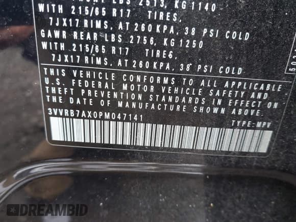 ✅ 2023 Volkswagen Tiguan S • VIN: 3VVRB7AX0PM047141 • Lot: 42524650. Listed on IAAI with 41,765 mi. Free auction sales archive from the USA and detailed vehicle history report at DreamBid. Image 9.