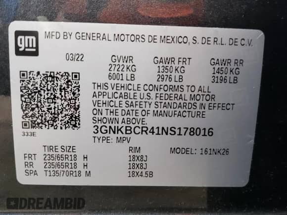 ✅ 2022 Chevrolet Blazer LT • VIN: 3GNKBCR41NS178016 • Lot: 71383494. Listed on Copart with 46,802 mi miles. Access the free auction sales archive from the USA and view a detailed vehicle history report at DreamBid. Image 13.