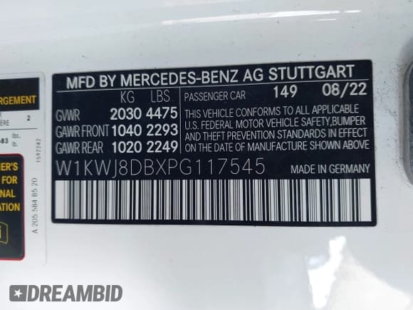 ✅ 2023 Mercedes-Benz C 300 • VIN: W1KWJ8DBXPG117545 • Lot: 41134596. Listed on IAAI with 16,665 mi. Free auction sales archive from the USA and detailed vehicle history report at DreamBid. Image 9.