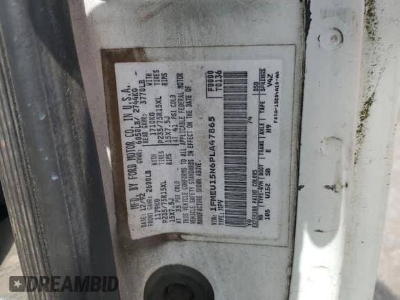 ✅ 1993 Ford Bronco XL • VIN: 1FMEU15N6PLA47865 • Lot: 60358545. Listed on Copart with 270,782 mi. Free auction sales archive from the USA and detailed vehicle history report at DreamBid. Image 12.