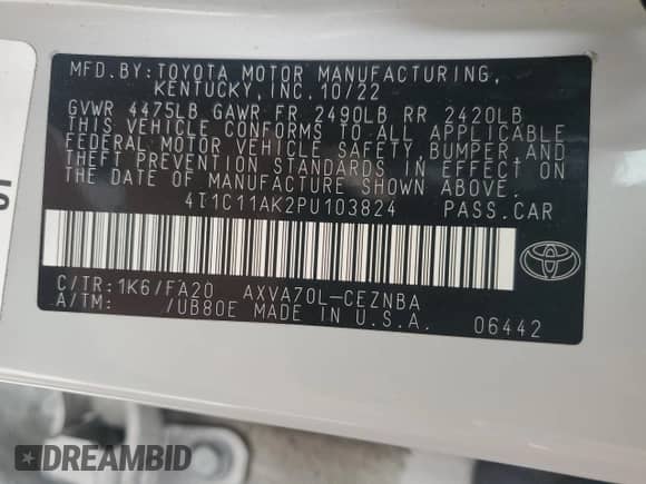 2023 Toyota Camry LE z VIN 4T1C11AK2PU103824, wystawiony jako Copart lot #89689145 z przebiegiem 43 011 mil mil oraz Szkoda całkowita • Salvage title. Historia ofert i sprzedaży dostępna na DreamBid. Obrazek 13.