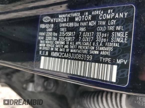 2018 Hyundai Kona SEL with VIN KM8K2CAA9JU083199, listed as a Copart auction lot 37691963 with 30,265 mi miles and . Bid and sale history available at DreamBid. Image 13.