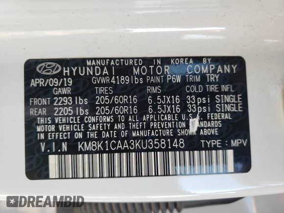 2019 Hyundai Kona SE с VIN KM8K1CAA3KU358148, выставлен на аукционе Copart как лот 57460732 с пробегом 63 256 миль миль и . История ставок и продаж доступна на DreamBid. Изображение 10.