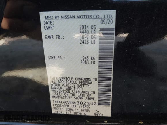 ✅ 2021 Nissan Altima SR • VIN: 1N4AL4CV9MN302542 • Lot: 42076537. Listed on IAAI with 63,918 mi. Free auction sales archive from the USA and detailed vehicle history report at DreamBid. Image 9.