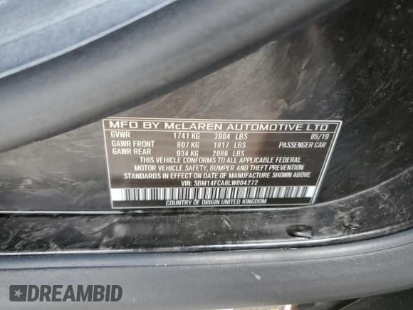 ✅ 2020 McLaren 720S • VIN: SBM14FCA6LW004272 • Lot: 84379965. Listed on Copart with Not provided. Free auction sales archive from the USA and detailed vehicle history report at DreamBid. Image 12.