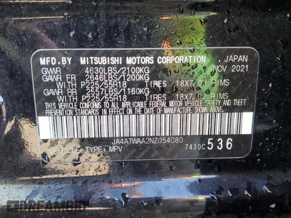 ✅ 2022 Mitsubishi Eclipse Cross SE • VIN: JA4ATWAA2NZ054080 • Lot: 70543675. Wystawiony na Copart z przebiegiem 58 617 mil. Bezpłatny archiwum sprzedaży aukcyjnych z USA i szczegółowy raport historii pojazdu na DreamBid. Zdjęcie 12.