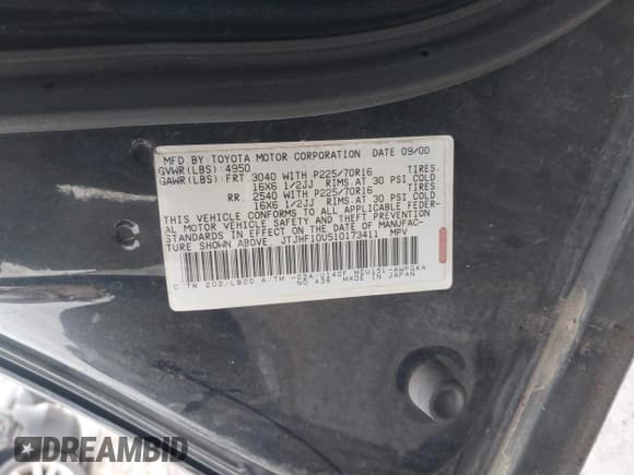 ✅ 2001 Lexus RX 300 • VIN: JTJHF10U510173411 • Лот: 43535902. Опубликован ранее на IAAI с пробегом 250 413 миль. Бесплатный доступ к архиву аукционных продаж из США и подробный отчёт об истории автомобиля на DreamBid. Изображение 9.