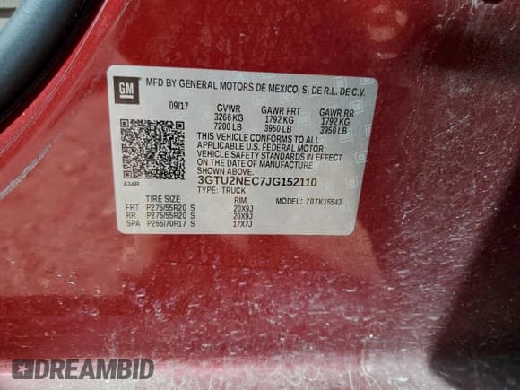 ✅ 2018 GMC Sierra 1500 SLT • VIN: 3GTU2NEC7JG152110 • Lot: 52478995. Listed on Copart with 93,992 mi. Free auction sales archive from the USA and detailed vehicle history report at DreamBid. Image 15.