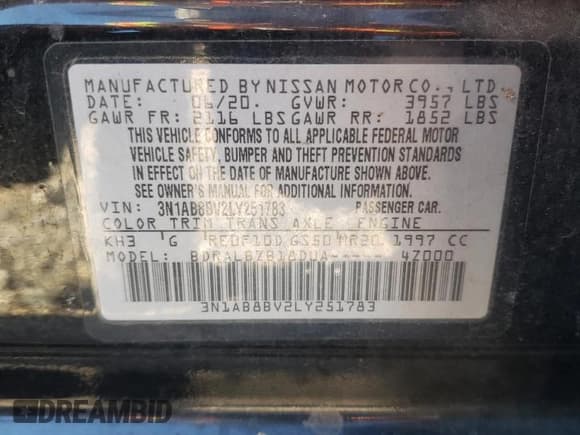 ✅ 2020 Nissan Sentra S • VIN: 3N1AB8BV2LY251783 • Lot: 86638145. Listed on Copart with 113,863 mi. Free auction sales archive from the USA and detailed vehicle history report at DreamBid. Image 12.