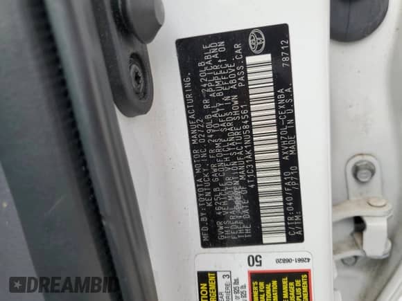 2022 Toyota Camry Hybrid LE with VIN 4T1C31AK1NU584561, listed as a Copart auction lot 63740815 with 90,136 mi miles and Salvage title. Bid and sale history available at DreamBid. Image 12.