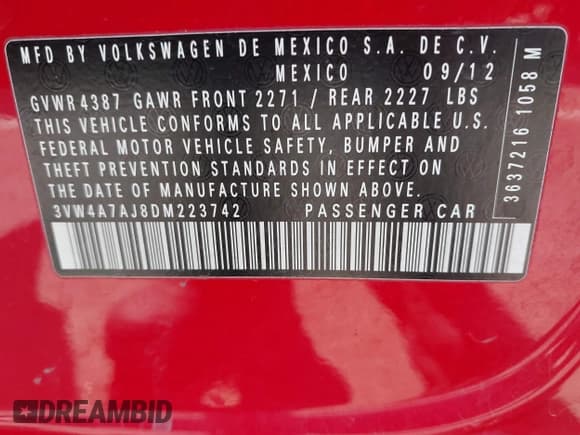 ✅ 2013 Volkswagen Jetta Autobahn • VIN: 3VW4A7AJ8DM223742 • Lot: 42466962. Listed on IAAI with 111,407 mi. Free auction sales archive from the USA and detailed vehicle history report at DreamBid. Image 9.