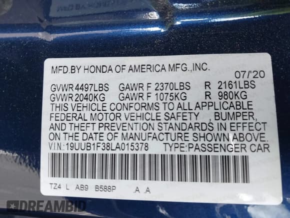 ✅ 2020 Acura TLX • VIN: 19UUB1F38LA015378 • Lot: 43578850. Listed on IAAI with 41,470 mi. Free auction sales archive from the USA and detailed vehicle history report at DreamBid. Image 9.