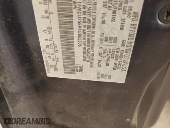 ✅ 2001 Ford Explorer • VIN: 1FMZU75E91UB05506 • Lot: 58848015. Wystawiony na Copart z przebiegiem 129 236 mil. Bezpłatny archiwum sprzedaży aukcyjnych z USA i szczegółowy raport historii pojazdu na DreamBid. Zdjęcie 13.