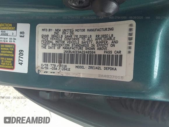 ✅ 2010 Toyota Corolla • VIN: 1NXBU4EE9AZ248584 • Lot: 27941055. Listed on IAAI with 93,378 mi. Free auction sales archive from the USA and detailed vehicle history report at DreamBid. Image 9.