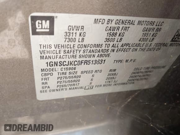 ✅ 2015 Chevrolet Suburban LT • VIN: 1GNSCJKC0FR513631 • Lot: 42879095. Wystawiony na IAAI z przebiegiem 239 851 mil. Bezpłatny archiwum sprzedaży aukcyjnych z USA i szczegółowy raport historii pojazdu na DreamBid. Zdjęcie 9.