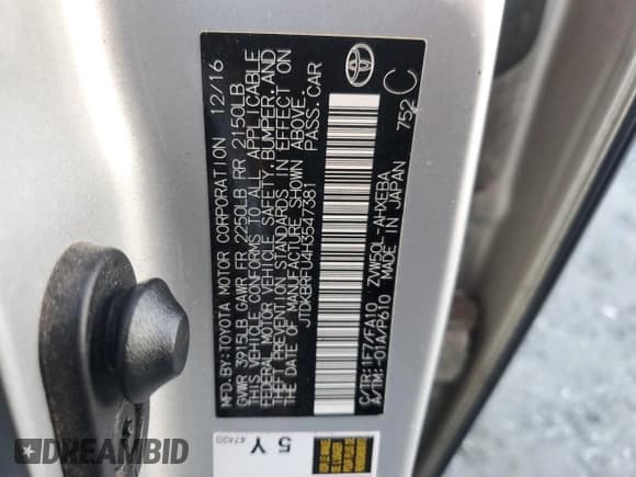 ✅ 2017 Toyota Prius Two • VIN: JTDKBRFU4H3547381 • Lot: 89466845. Listed on Copart with 134,319 mi. Free auction sales archive from the USA and detailed vehicle history report at DreamBid. Image 13.