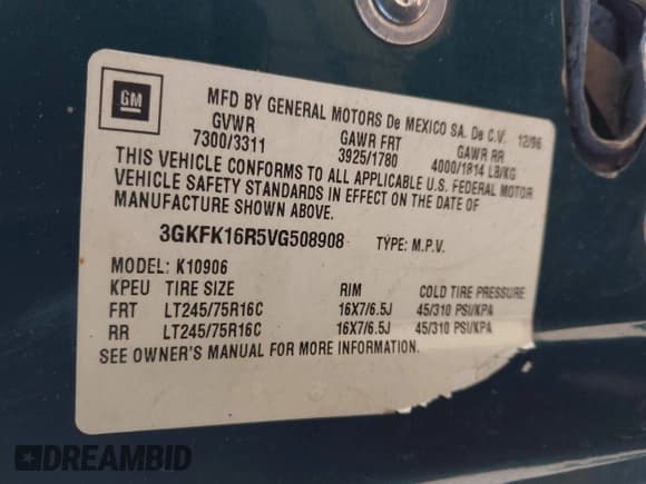 ✅ 1997 GMC Suburban • VIN: 3GKFK16R5VG508908 • Лот: 42103068. Опубликован ранее на IAAI с пробегом 264 446 миль. Бесплатный доступ к архиву аукционных продаж из США и подробный отчёт об истории автомобиля на DreamBid. Изображение 9.