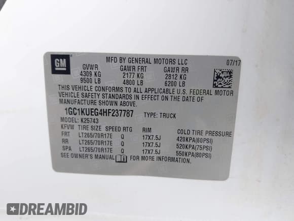 ✅ 2017 Chevrolet Silverado 2500HD Work Truck • VIN: 1GC1KUEG4HF237787 • Lot: 43037501. Listed on IAAI with 257,194 mi. Free auction sales archive from the USA and detailed vehicle history report at DreamBid. Image 9.