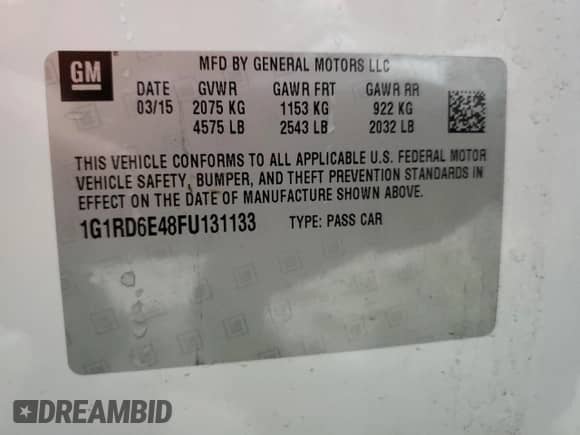 2015 Chevrolet Volt z VIN 1G1RD6E48FU131133, wystawiony jako Copart lot #41378444 z przebiegiem 49 899 mil mil oraz . Historia ofert i sprzedaży dostępna na DreamBid. Obrazek 12.