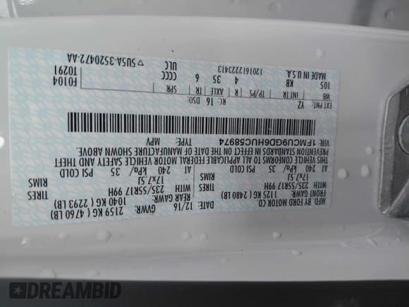 ✅ 2017 Ford Escape SE • VIN: 1FMCU9GD6HUC58974 • Лот: 93452805. Опубликован ранее на Copart с пробегом 118 514 миль. Бесплатный доступ к архиву аукционных продаж из США и подробный отчёт об истории автомобиля на DreamBid. Изображение 10.