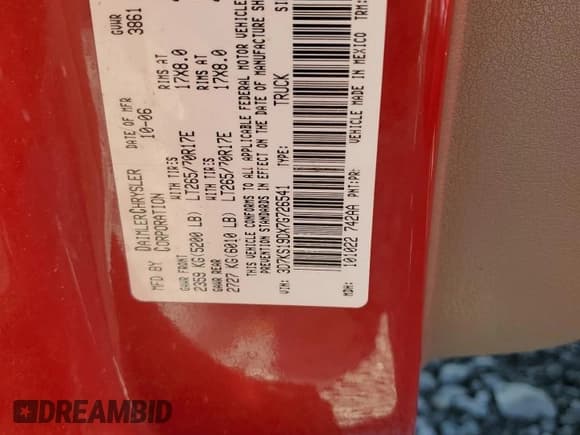 ✅ 2007 Dodge 1500 Laramie • VIN: 3D7KS19DX7G726541 • Lot: 71788575. Wystawiony na Copart z przebiegiem 200 069 mil. Bezpłatny archiwum sprzedaży aukcyjnych z USA i szczegółowy raport historii pojazdu na DreamBid. Zdjęcie 12.