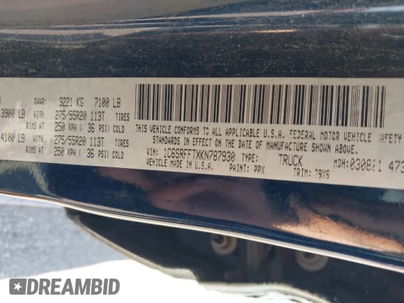 ✅ 2019 Ram 1500 Big Horn • VIN: 1C6SRFFTXKN787930 • Lot: 43207862. Listed on IAAI with 149,358 mi. Free auction sales archive from the USA and detailed vehicle history report at DreamBid. Image 9.