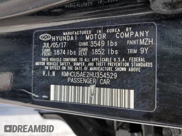 2017 Hyundai Accent Sport with VIN KMHCU5AE2HU354529, listed as a Copart auction lot 57215595 with Not provided miles and Salvage title. Bid and sale history available at DreamBid. Image 12.