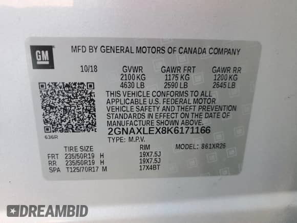 2019 Chevrolet Equinox LT с VIN 2GNAXLEX8K6171166, выставлен на аукционе Copart как лот 84986365 с пробегом 135 513 миль миль и Списание • Salvage title. История ставок и продаж доступна на DreamBid. Изображение 13.