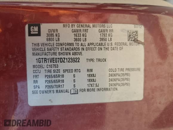 ✅ 2013 GMC Sierra 1500 SLE • VIN: 1GTR1VE07DZ123922 • Lot: 62151635. Wystawiony na Copart z przebiegiem 168 342 mil. Bezpłatny archiwum sprzedaży aukcyjnych z USA i szczegółowy raport historii pojazdu na DreamBid. Zdjęcie 12.