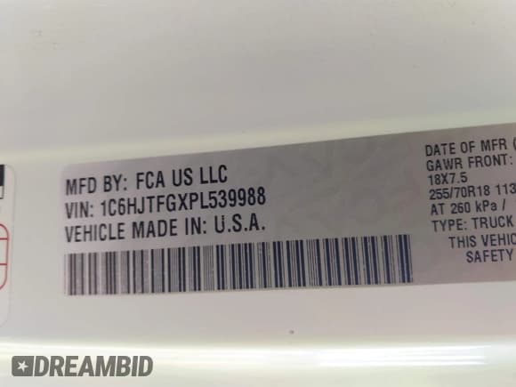 ✅ 2023 Jeep Gladiator Overland • VIN: 1C6HJTFGXPL539988 • Lot: 41273387. Wystawiony na IAAI z przebiegiem 43 555 mil. Bezpłatny archiwum sprzedaży aukcyjnych z USA i szczegółowy raport historii pojazdu na DreamBid. Zdjęcie 9.