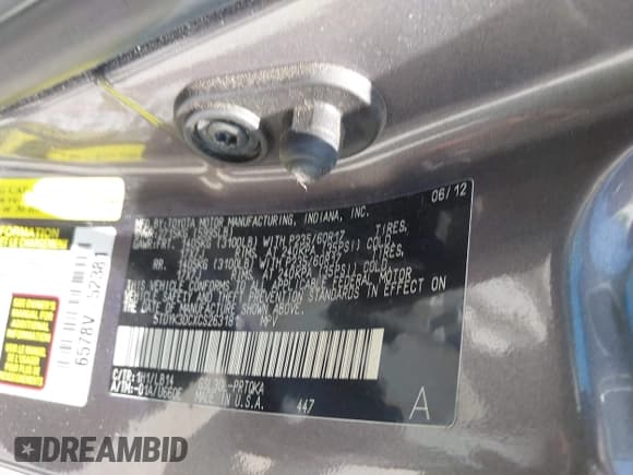 ✅ 2012 Toyota Sienna XLE AAS • VIN: 5TDYK3DCXCS263181 • Lot: 42958403. Listed on IAAI with 224,960 mi. Free auction sales archive from the USA and detailed vehicle history report at DreamBid. Image 9.