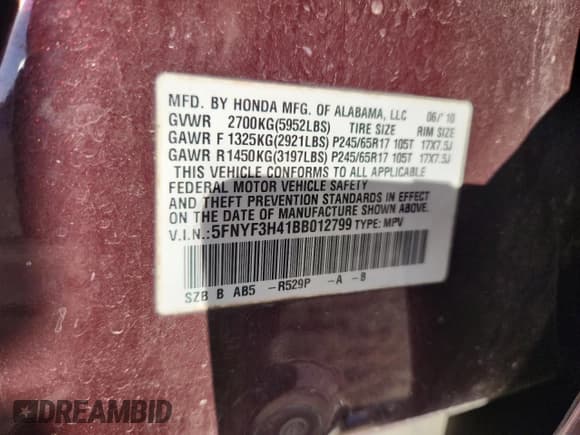 ✅ 2011 Honda Pilot EX • VIN: 5FNYF3H41BB012799 • Lot: 87288345. Wystawiony na Copart z przebiegiem 230 199 mil. Bezpłatny archiwum sprzedaży aukcyjnych z USA i szczegółowy raport historii pojazdu na DreamBid. Zdjęcie 12.