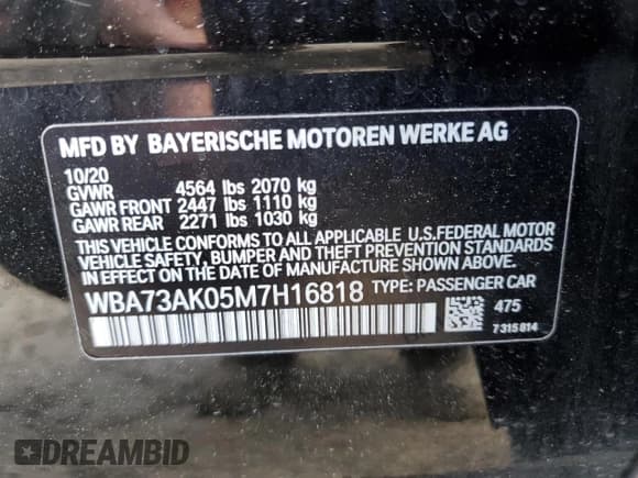 ✅ 2021 BMW 2 Series 228i xDrive • VIN: WBA73AK05M7H16818 • Lot: 57418535. Listed on Copart with 38,088 mi. Free auction sales archive from the USA and detailed vehicle history report at DreamBid. Image 12.