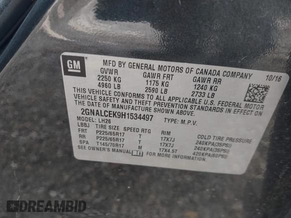 ✅ 2017 Chevrolet Equinox LT • VIN: 2GNALCEK9H1534497 • Лот: 43316467. Опубликован ранее на IAAI с пробегом 103 952 миль. Бесплатный доступ к архиву аукционных продаж из США и подробный отчёт об истории автомобиля на DreamBid. Изображение 9.