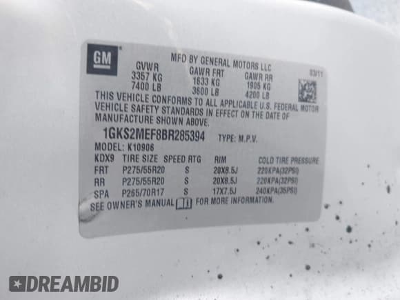 ✅ 2011 GMC Yukon XL Denali • VIN: 1GKS2MEF8BR285394 • Лот: 42925930. Опубликован ранее на IAAI с пробегом 175 188 миль. Бесплатный доступ к архиву аукционных продаж из США и подробный отчёт об истории автомобиля на DreamBid. Изображение 9.