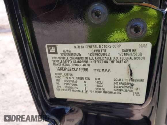 ✅ 2003 GMC Yukon SLT • VIN: 1GKEK13Z43J119950 • Lot: 42564593. Wystawiony na IAAI z przebiegiem 208 728 mil. Bezpłatny archiwum sprzedaży aukcyjnych z USA i szczegółowy raport historii pojazdu na DreamBid. Zdjęcie 9.