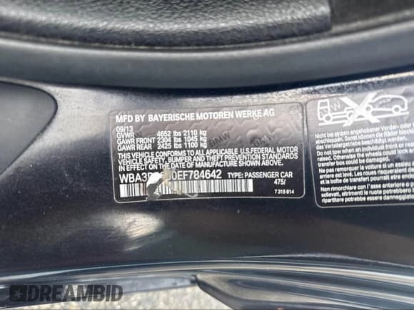 ✅ 2014 BMW 4 Series 435i xDrive • VIN: WBA3R5C50EF784642 • Лот: 42238764. Опубликован ранее на IAAI с пробегом 80 550 миль. Бесплатный доступ к архиву аукционных продаж из США и подробный отчёт об истории автомобиля на DreamBid. Изображение 9.