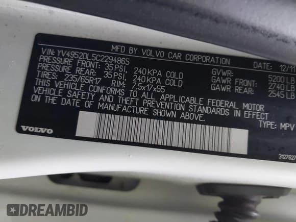 ✅ 2012 Volvo XC60 3.2L • VIN: YV4952DL5C2294865 • Lot: 41941625. Wystawiony na IAAI z przebiegiem 180 020 mil. Bezpłatny archiwum sprzedaży aukcyjnych z USA i szczegółowy raport historii pojazdu na DreamBid. Zdjęcie 9.