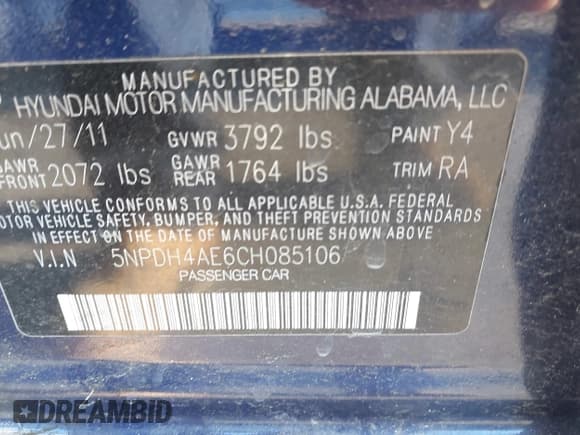 ✅ 2012 Hyundai Elantra GLS • VIN: 5NPDH4AE6CH085106 • Lot: 43452319. Listed on IAAI with 156,004 mi. Free auction sales archive from the USA and detailed vehicle history report at DreamBid. Image 9.