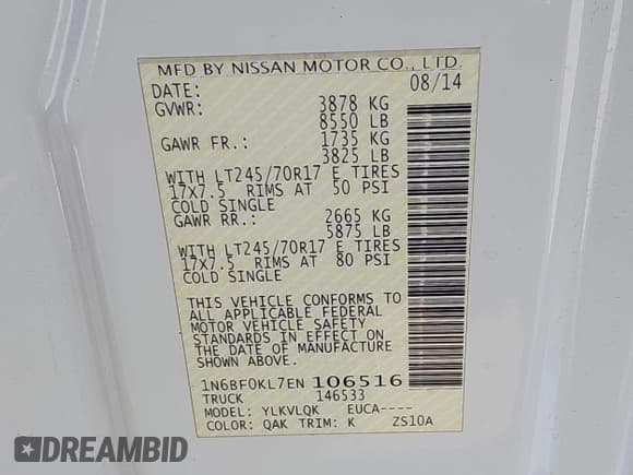 ✅ 2014 Nissan NV S • VIN: 1N6BF0KL7EN106516 • Lot: 42640228. Wystawiony na IAAI z przebiegiem 41 411 mil. Bezpłatny archiwum sprzedaży aukcyjnych z USA i szczegółowy raport historii pojazdu na DreamBid. Zdjęcie 9.