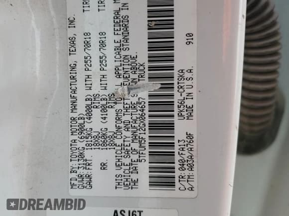 ✅ 2016 Toyota Tundra SR • VIN: 5TFUM5F12GX064657 • Lot: 89930255. Wystawiony na Copart z przebiegiem 468 083 mil. Bezpłatny archiwum sprzedaży aukcyjnych z USA i szczegółowy raport historii pojazdu na DreamBid. Zdjęcie 12.