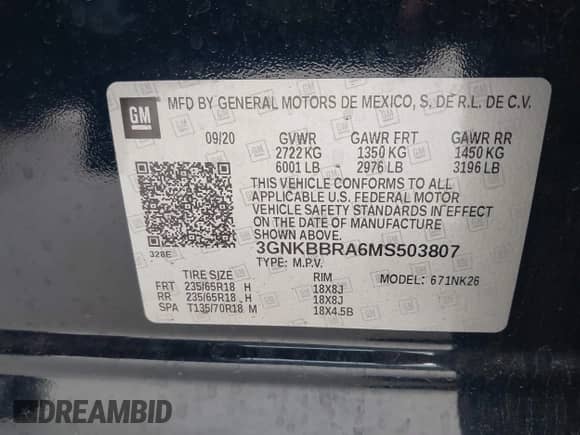 ✅ 2021 Chevrolet Blazer LT • VIN: 3GNKBBRA6MS503807 • Lot: 42087725. Listed on IAAI with 76,769 mi miles. Access the free auction sales archive from the USA and view a detailed vehicle history report at DreamBid. Image 9.