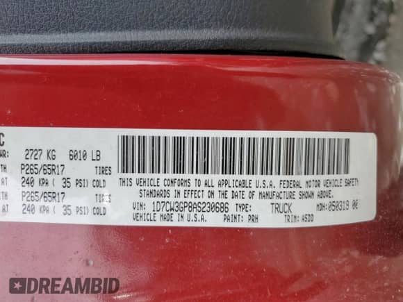 2010 Dodge Dakota SXT with VIN 1D7CW3GP8AS230686, listed as a Copart auction lot 65687704 with 110,017 mi miles and Salvage title. Bid and sale history available at DreamBid. Image 14.
